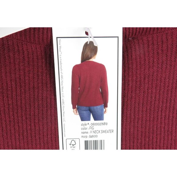 Nine West Women's Fig V-Neck Sweater XL Ribbed Knit Pullover Long Sleeve NWT $49 - Picture 4 of 6